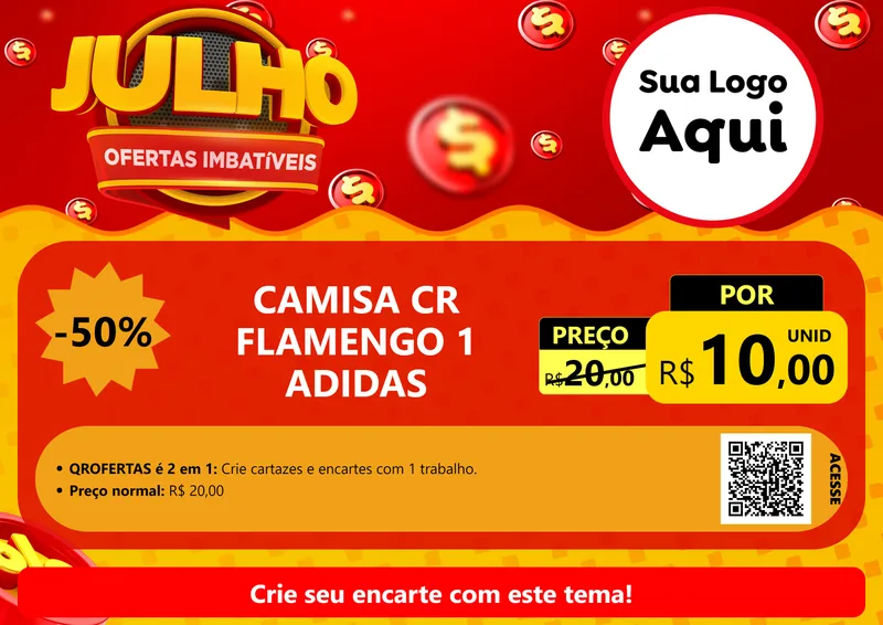 Modelo de Cartaz para Cartaz A4 Horizontal com o tema Julho Ofertas Imbatíveis para Roupas e acessórios