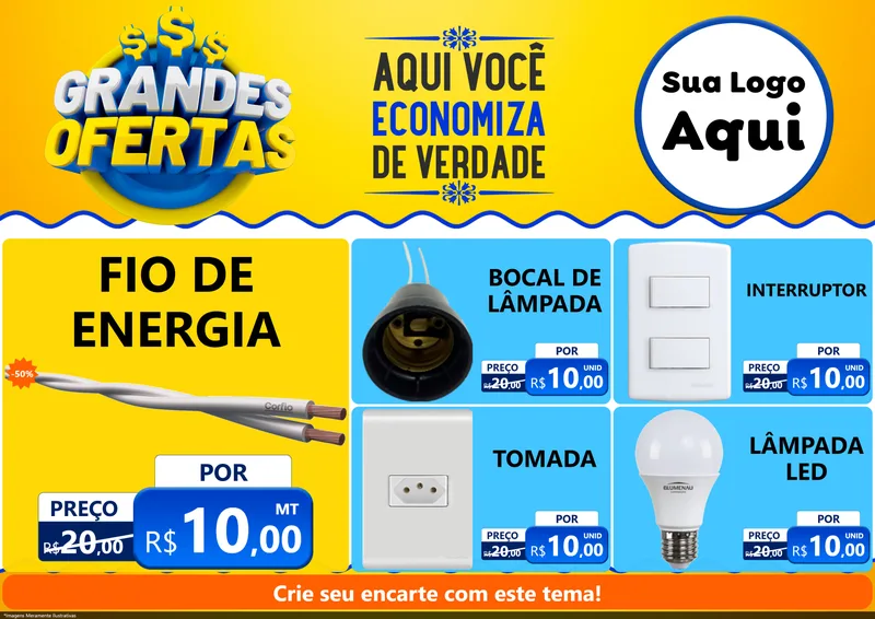 Modelo de Encarte para Encarte A4 Horizontal com o tema Grandes Ofertas para Materiais Elétricos