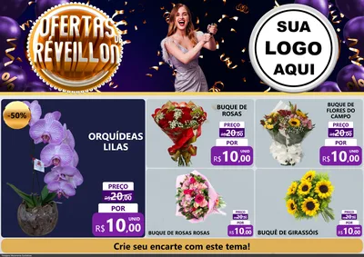 Modelo de Encarte para Encarte A4 Horizontal com o tema Ofertas de Réveillon para Floricultura e jardim
