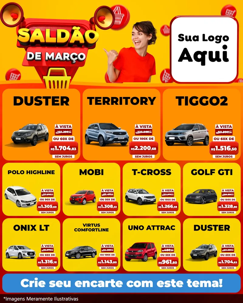 Modelo de Rede Social para Feed Instagram com o tema Saldão de Março para Concessionaria de Carros