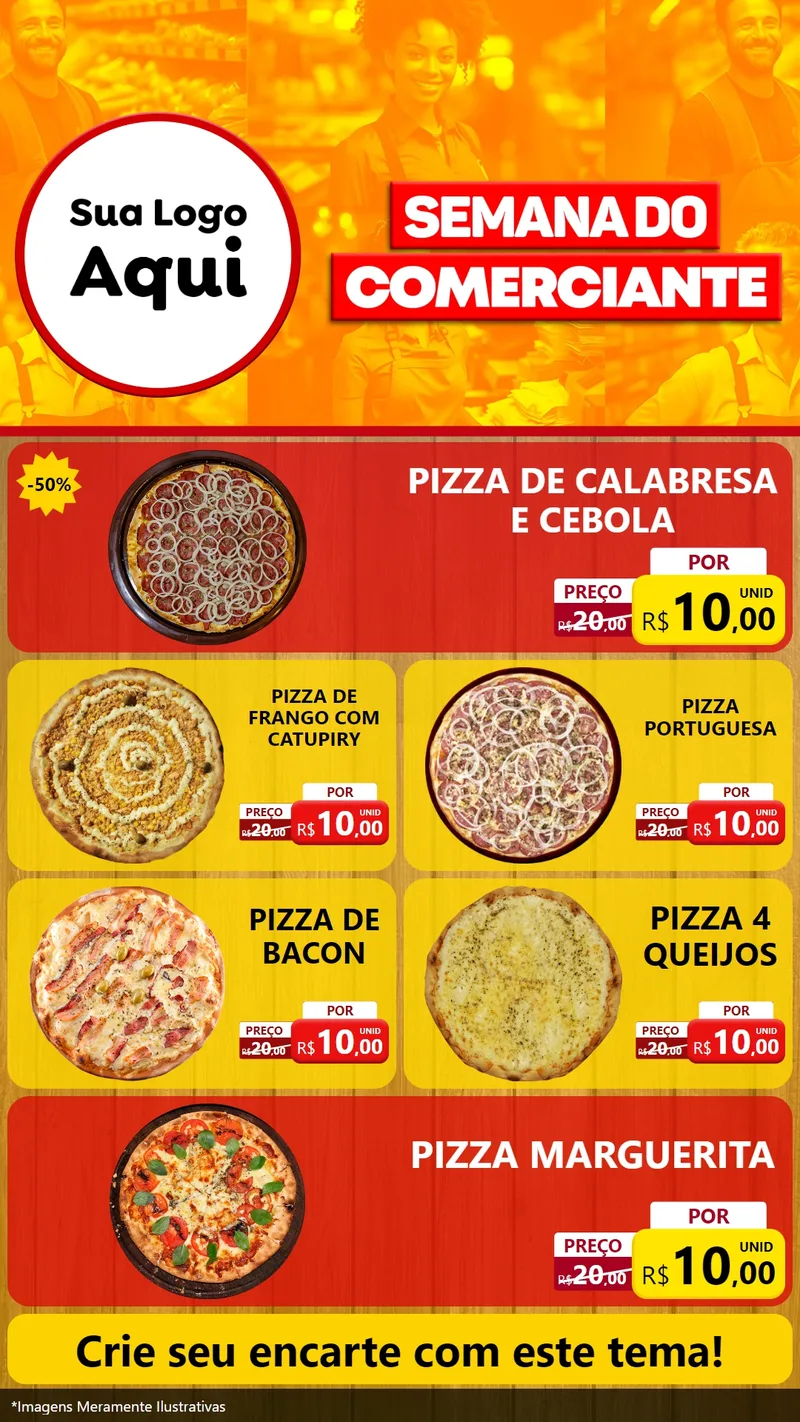 Modelo de TV para TV Vertical com o tema Semana do Comerciante para Pizzaria