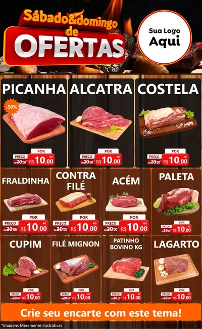 Modelo de Encarte para Encarte Grande com o tema Sábado e Domingo de Ofertas - Carne / Açougue para Açougue
