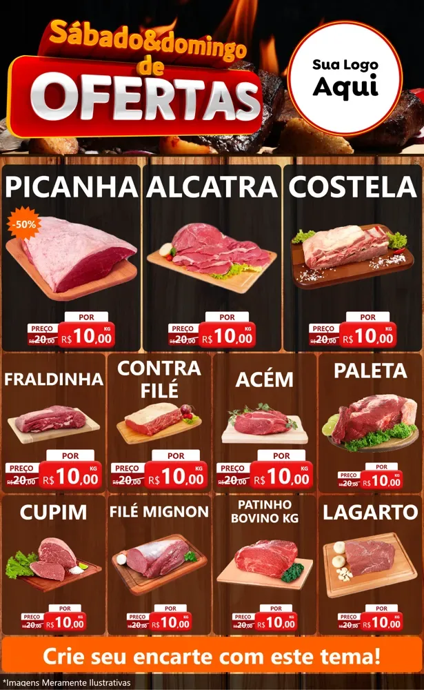 Modelo de Encarte para Encarte Grande com o tema Sábado e Domingo de Ofertas - Carne / Açougue para Açougue