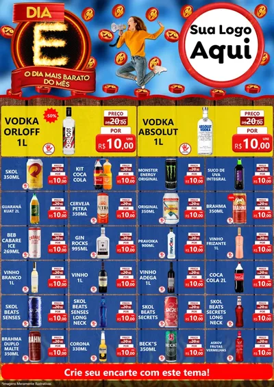 Modelo de Encarte para Encarte A4 Vertical com o tema Dia E - O Dia Mais Barato Do Mês para Distribuidora de bebidas