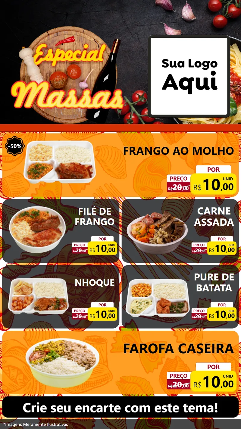 Modelo de TV para TV Vertical com o tema Especial Massas para Restaurante
