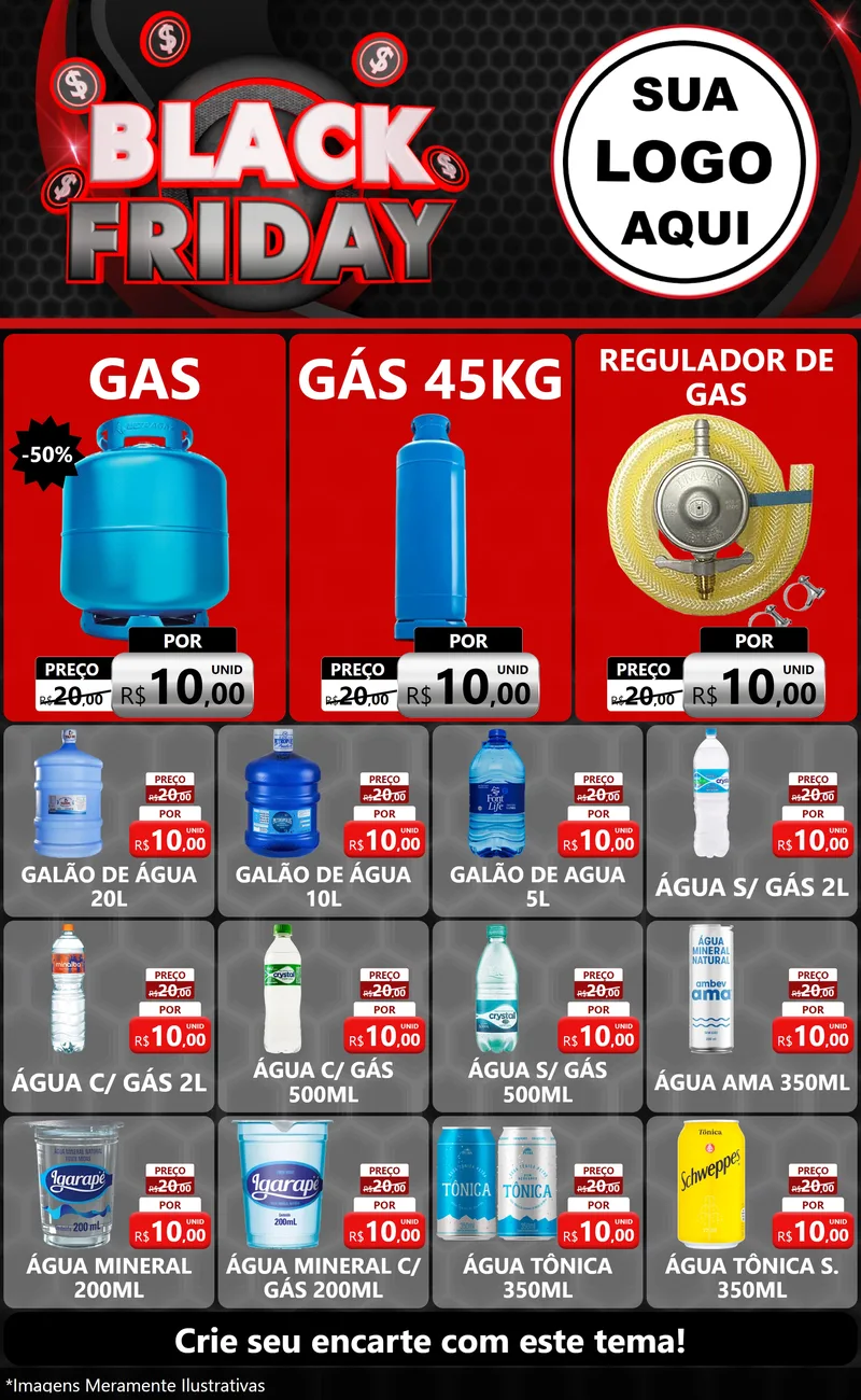 Modelo de Encarte para Encarte Grande com o tema Black Friday para Água e gás