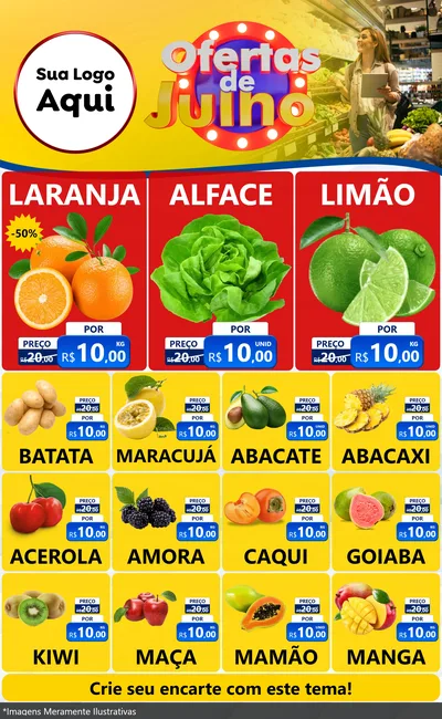 Modelo de Encarte para Encarte Grande com o tema Ofertas de Julho para Hortifrúti