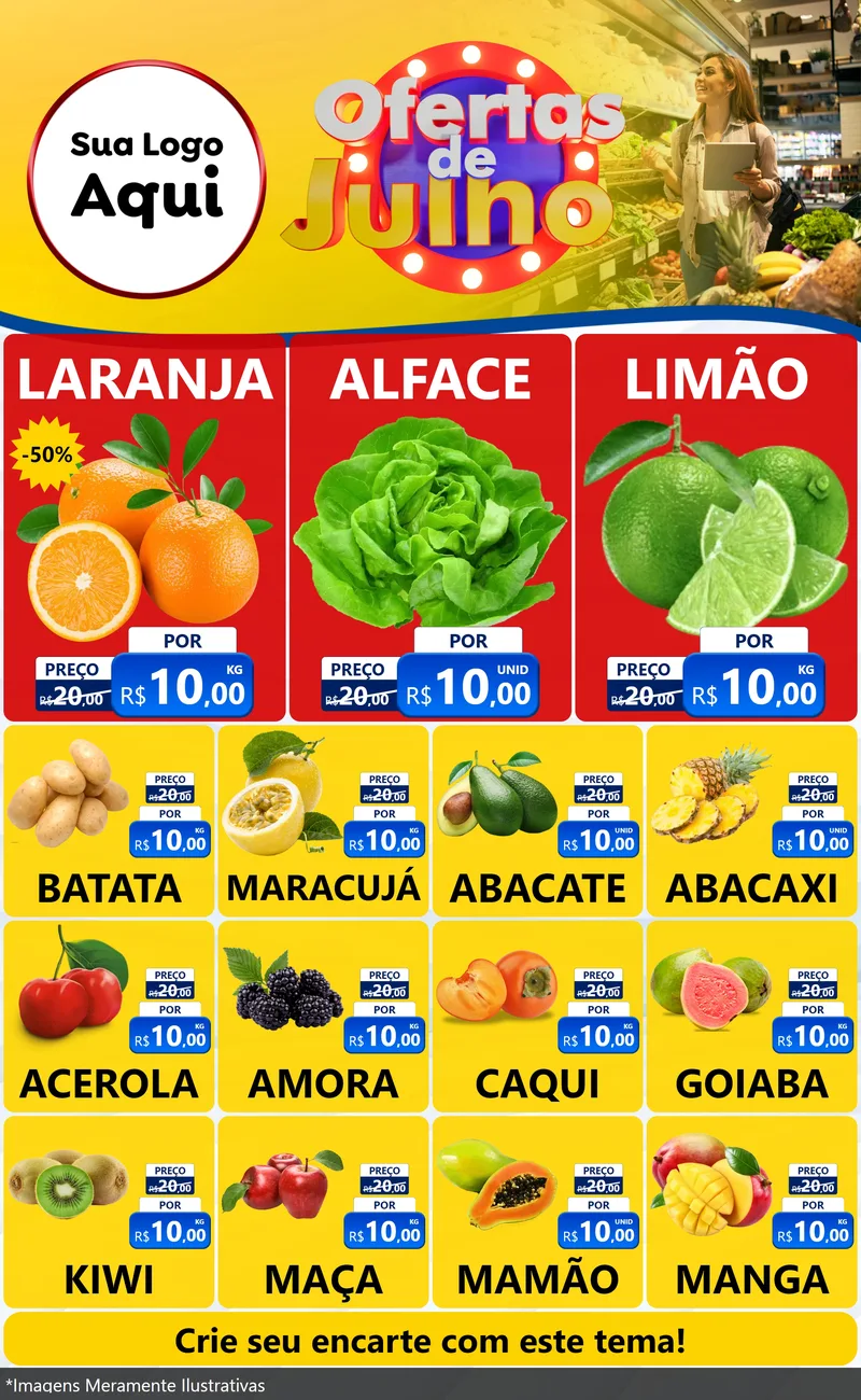 Modelo de Encarte para Encarte Grande com o tema Ofertas de Julho para Hortifrúti