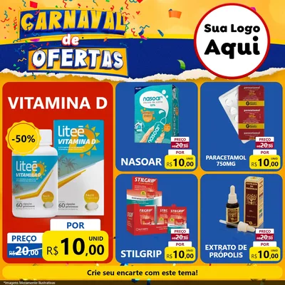 Modelo de Rede Social para Feed Facebook com o tema Carnaval de Ofertas para Farmácia
