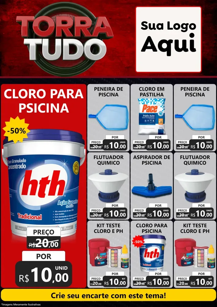 Modelo de Encarte para Encarte A4 Vertical com o tema Torra Tudo para Produtos para Piscina
