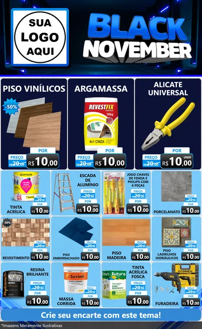 Modelo de Encarte para Encarte Grande com o tema Black November para Material para Construção