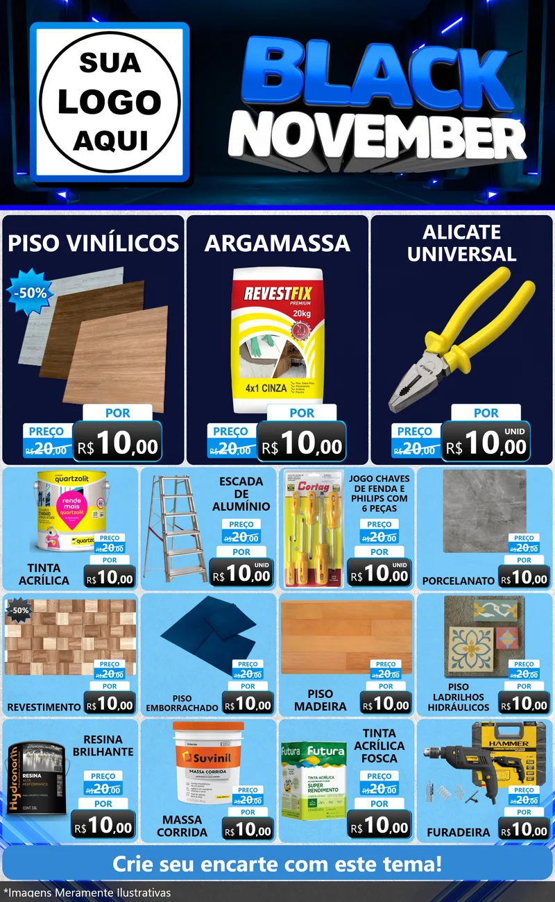 Modelo de Encarte para Encarte Grande com o tema Black November para Material para Construção