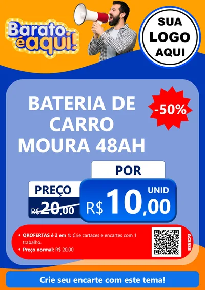 Modelo de Cartaz para Cartaz A4 Vertical com o tema Barato é aqui para Baterias Elétricas