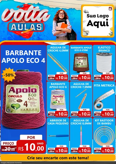 Modelo de Encarte para Encarte A4 Vertical com o tema Volta às Aulas para Armarinho e Aviamentos