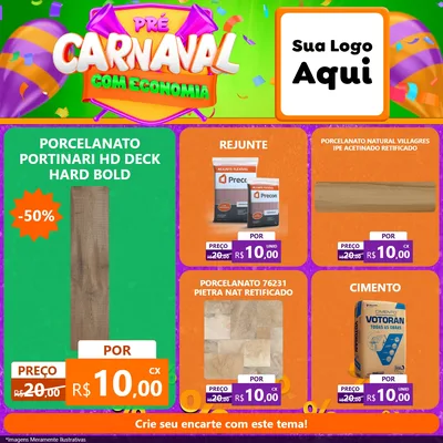 Modelo de Rede Social para Feed Facebook com o tema Pré-Carnaval Com Economia para Pisos e revestimentos