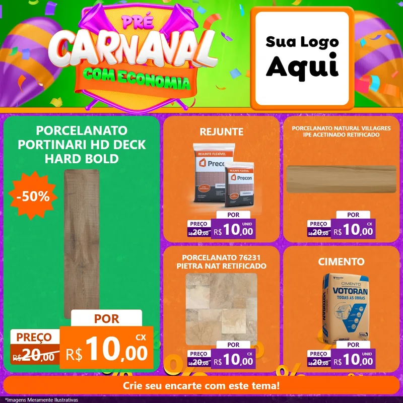 Modelo de Rede Social para Feed Facebook com o tema Pré-Carnaval Com Economia para Pisos e revestimentos