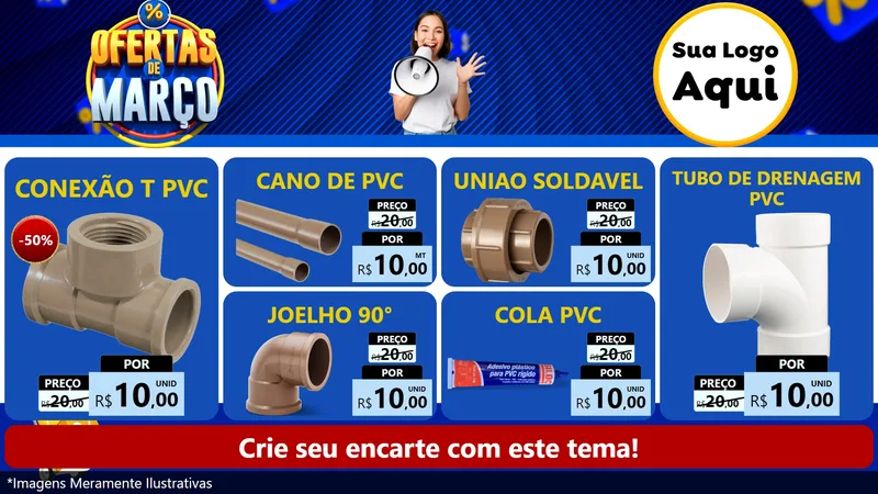 Modelo de TV para TV Horizontal com o tema Ofertas de Março para Tubos e conexões