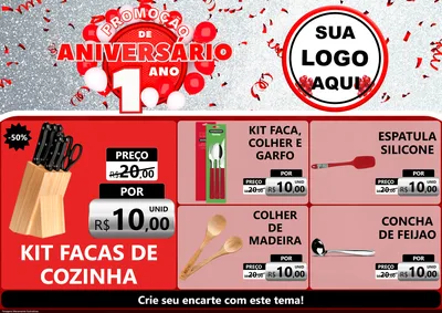 Modelo de Encarte para Encarte A4 Horizontal com o tema Promoção de Aniversário - 1 Ano para Utilidades Domésticas