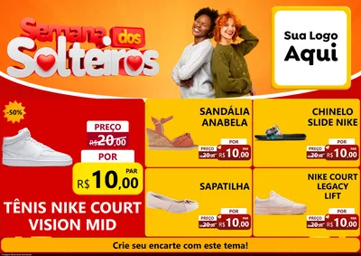 Modelo de Encarte para Encarte A4 Horizontal com o tema Semana dos Solteiros para Calçados