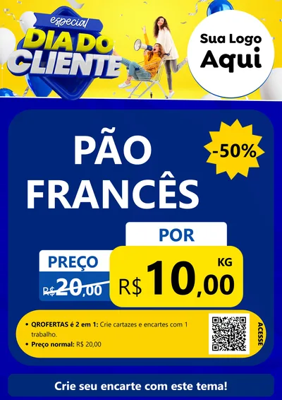 Modelo de Cartaz para Cartaz A4 Vertical com o tema Especial Dia do Cliente para Padaria
