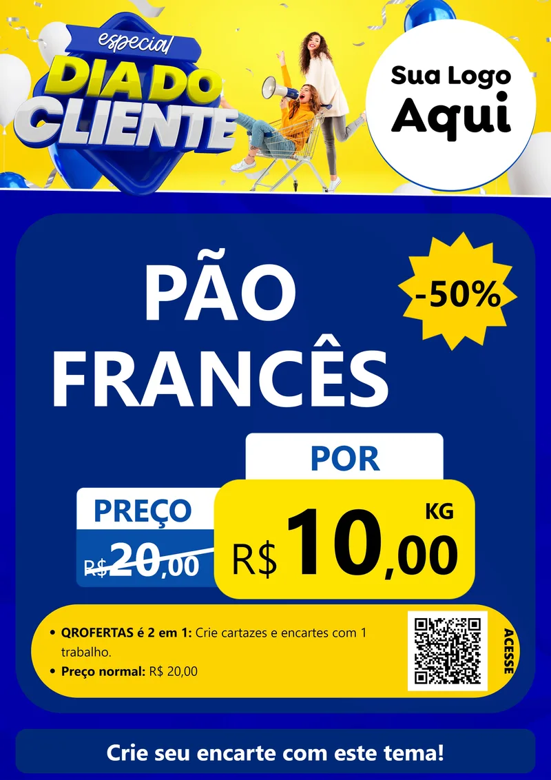 Modelo de Cartaz para Cartaz A4 Vertical com o tema Especial Dia do Cliente para Padaria