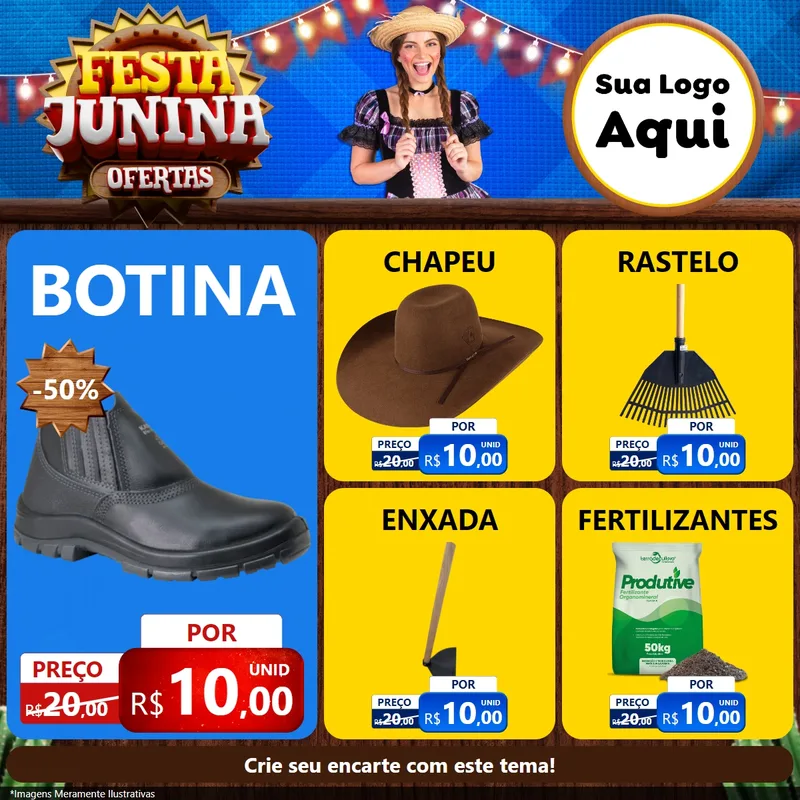 Modelo de Rede Social para Feed Facebook com o tema Festa Junina Ofertas para Agropecuária