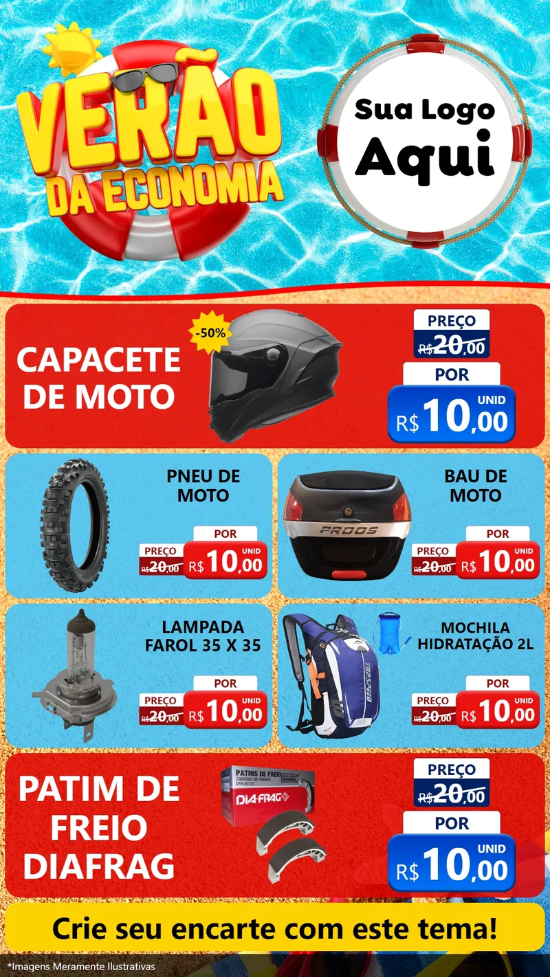 Modelo de TV para TV Vertical com o tema Verão da Economia para Moto peças