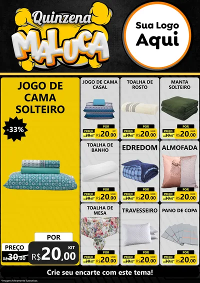 Modelo de Encarte para Encarte A4 Vertical com o tema Quinzena Maluca para Cama, Mesa e Banho