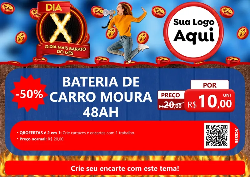 Modelo de Cartaz para Cartaz A4 Horizontal com o tema Dia X - O Dia Mais Barato Do Mês para Baterias Elétricas