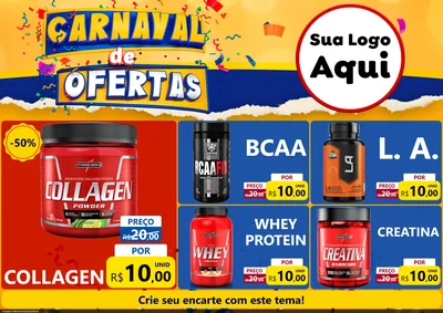 Modelo de Encarte para Encarte A4 Horizontal com o tema Carnaval de Ofertas para Suplementos alimentares