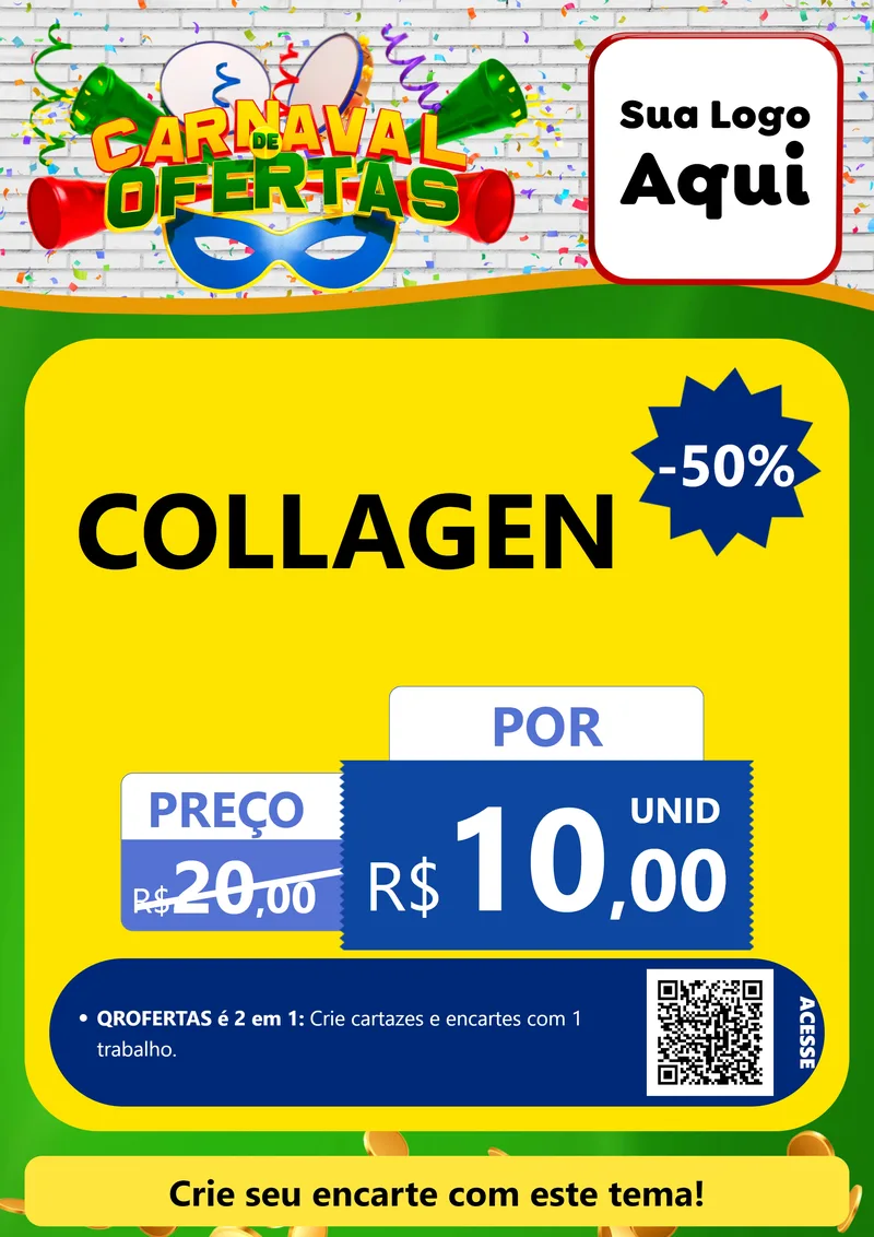 Modelo de Cartaz para Cartaz A4 Vertical com o tema Carnaval de Ofertas para Suplementos alimentares