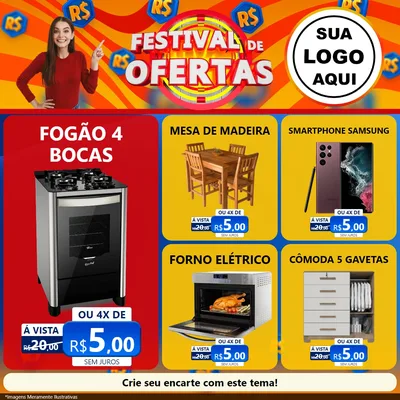 Modelo de Rede Social para Feed Facebook com o tema Festival de Ofertas para Móveis e Eletro
