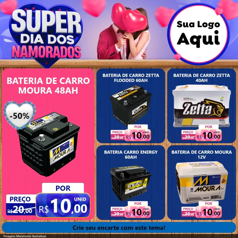 Modelo de Rede Social para Feed Facebook com o tema Super Dia dos Namorados para Baterias Elétricas