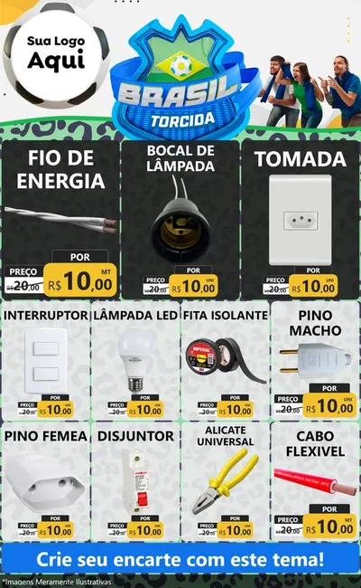 Modelo de Encarte para Encarte Grande com o tema Brasil Torcida - Copa para Materiais Elétricos