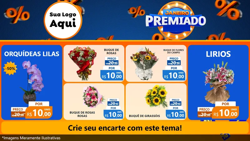 Modelo de TV para TV Horizontal com o tema Janeiro Premiado para Floricultura e jardim