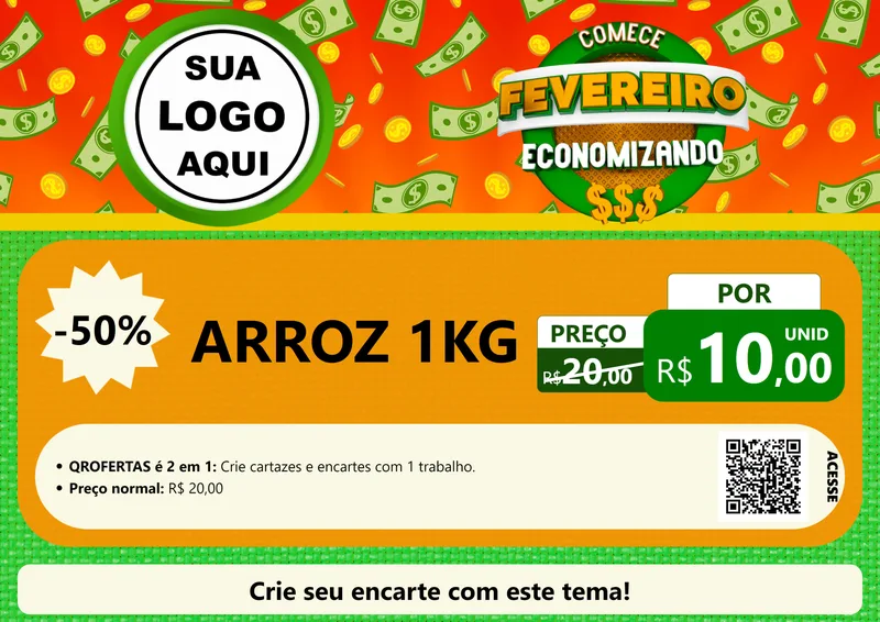 Modelo de Cartaz para Cartaz A4 Horizontal com o tema Comece Fevereiro Economizando para Supermercado