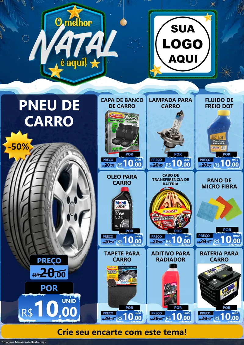 Modelo de Encarte para Encarte A4 Vertical com o tema O Melhor Natal É Aqui! para Auto peças