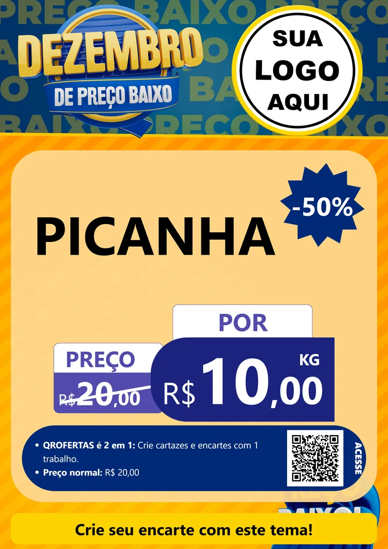 Modelo de Cartaz para Cartaz A4 Vertical com o tema Dezembro de Preço Baixo para Açougue