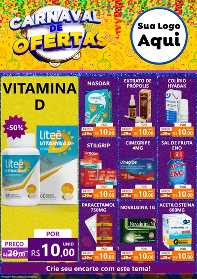 Modelo de Encarte para Encarte A4 Vertical com o tema Carnaval de Ofertas para Farmácia