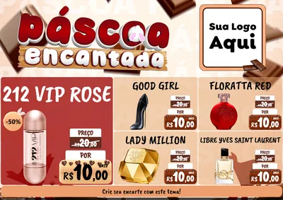 Modelo de Encarte para Encarte A4 Horizontal com o tema Páscoa Encantada para Perfumes