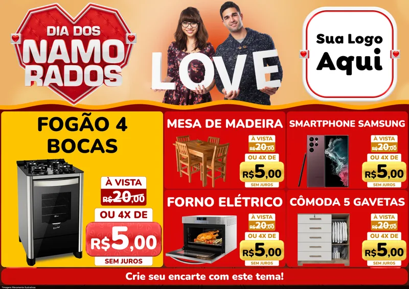 Modelo de Encarte para Encarte A4 Horizontal com o tema Dia dos Namorados para Móveis e Eletro