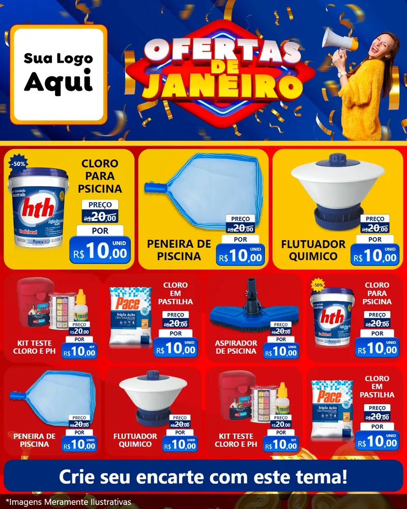 Modelo de Rede Social para Feed Instagram com o tema Ofertas de Janeiro para Produtos para Piscina
