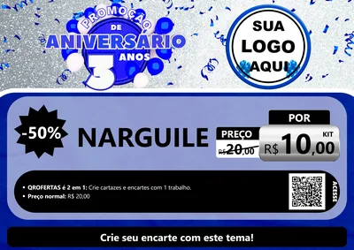 Modelo de Cartaz para Cartaz A4 Horizontal com o tema Promoção de Aniversário - 3 Anos para Tabacaria