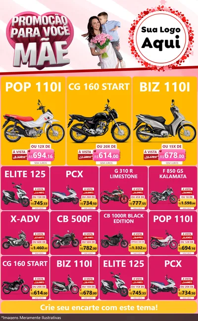 Modelo de Encarte para Encarte Grande com o tema Promoção Para Você Mãe para Concessionaria de Motos