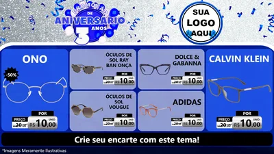 Modelo de TV para TV Horizontal com o tema Promoção de Aniversário - 3 Anos para Óticas