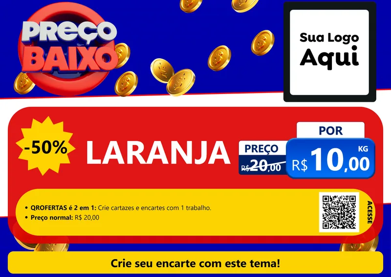 Modelo de Cartaz para Cartaz A4 Horizontal com o tema Preço Baixo para Hortifrúti