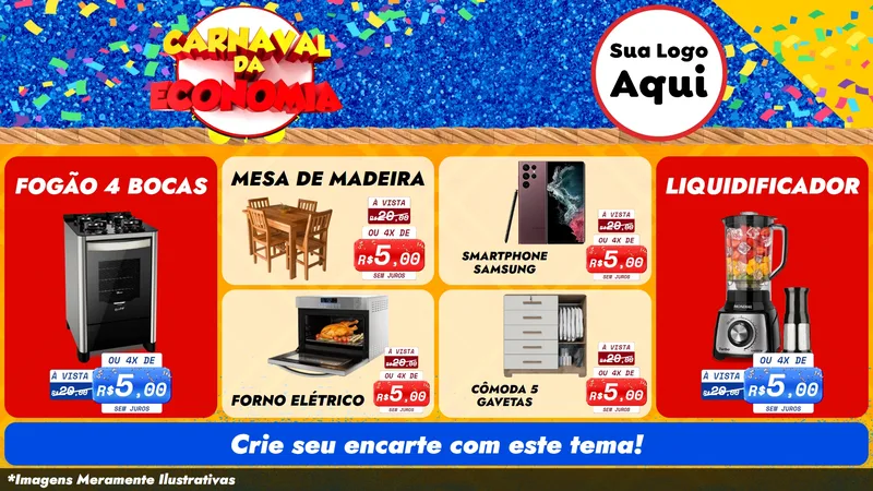 Modelo de TV para TV Horizontal com o tema Carnaval da Economia para Móveis e Eletro