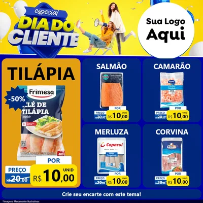 Modelo de Rede Social para Feed Facebook com o tema Especial Dia do Cliente para Peixaria