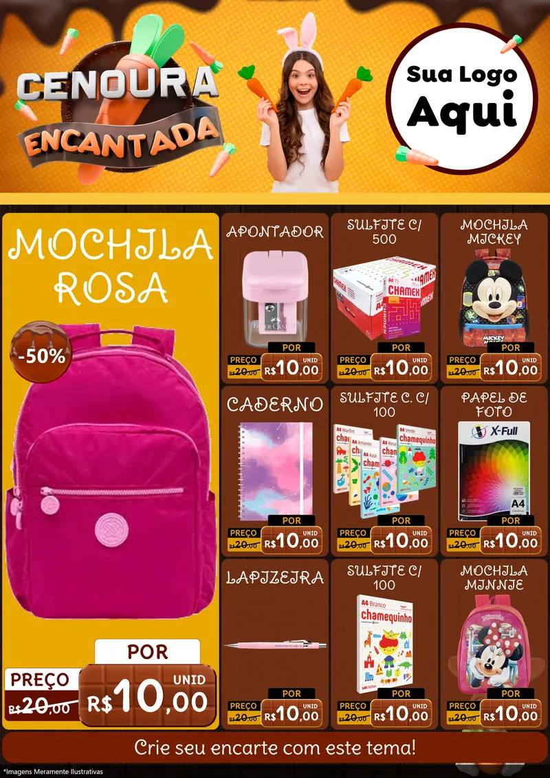 Modelo de Encarte para Encarte A4 Vertical com o tema Cenoura Encantada - Páscoa para Papelaria