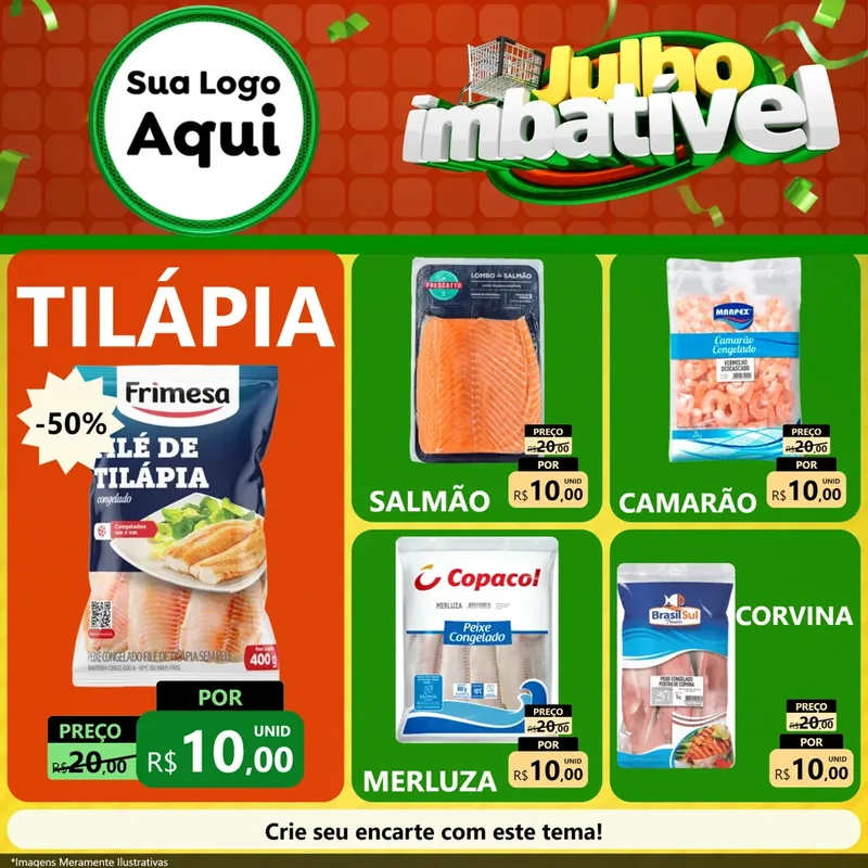 Modelo de Rede Social para Feed Facebook com o tema Julho Imbatível para Peixaria